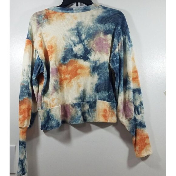 June & Hudson Blue Orange Tie Dye Cropped Lightweight Sweater size L - Picture 7 of 11